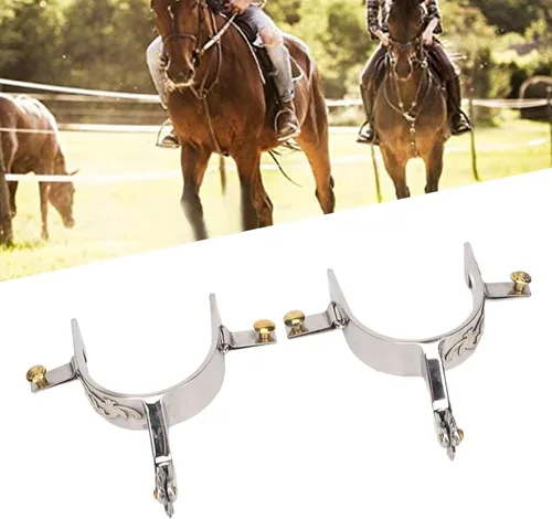 Vista 4 de Zerodis Espuelas de caballo de acero inoxidable para vaqueros occidentales con engranaje giratorio para equitación entusiasta ecuestre simple