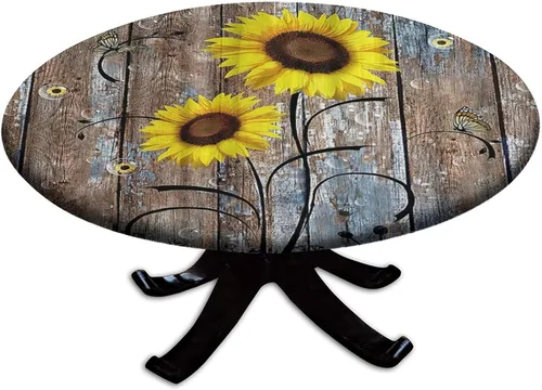 Vista 53 de Mantel redondo ajustable con borde elástico floral azul, mantel con borde elástico de estilo floral pastoral, almohadilla de mesa de poliéster