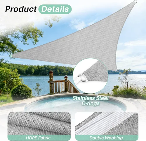 Vista 38 de SunnyRoyal Toldo parasol triangular de 8 x 8 x 8 pies con bloqueo UV, para patio, jardín, piscina (turquesa)