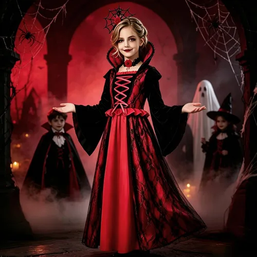 Vista 6 de Disfraz de vampiro para niñas, disfraces de Halloween