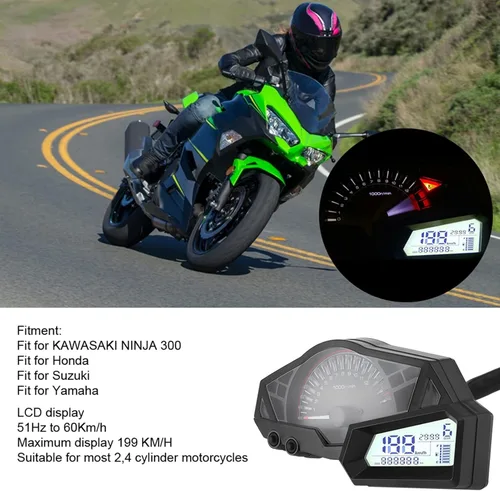 Vista 3 de Acouto Velocímetro de motocicleta para 300 6 engranajes LCD motocicleta odómetro tacómetro velocidad medidor de combustible 15000RPM 0.0-123.7 mi/h