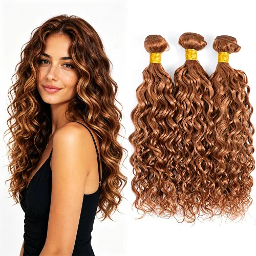 Vista 11 de P4613 Cabello humano rizado onda profunda marrón y paquetes mixtos 8 10 12 P4613 Ombre Marrón-Rubio-DP