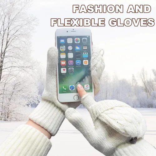 Vista 114 de Beurlike Guantes de invierno para mujer, de lana cálida, a prueba de viento, convertibles, sin dedos