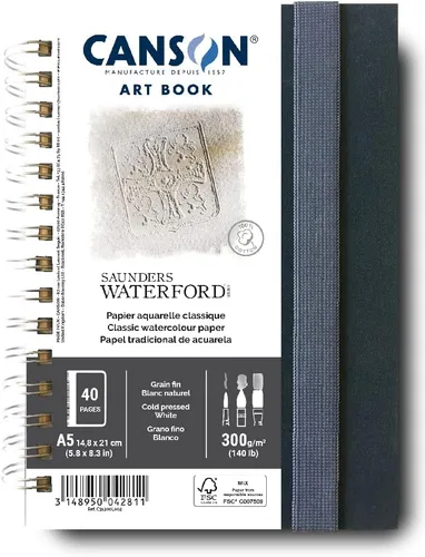 Vista 8 de Canson Mi-Teintes - Libro de arte blanco, 5.8 x 8.3 pulgadas, 80 hojas, tapa dura de tela azul, alambre lateral, cuaderno de artista profesional