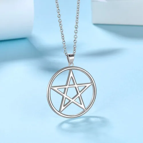Vista 3 de Collar de pentagrama de plata de ley 925 joyería fina regalo para mujeres y hombres colgante de símbolo astrológico collar de luna negra creciente