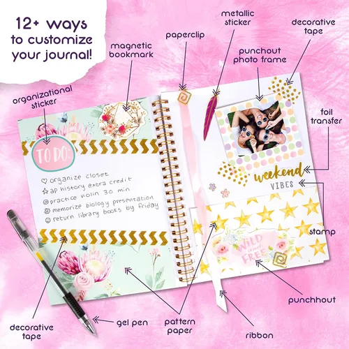 Vista 4 de Juego de diario Good Vibes de bricolaje solo por Craft Vibes - Diario personalizado - Diarios personalizados para niñas - Kit de álbum de recortes
