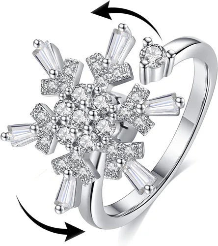 Vista 10 de Akeoqi Anillos giratorios para la ansiedad, para aliviar el estrés, tamaño ajustable, diseño abierto, anillo giratorio con incrustaciones