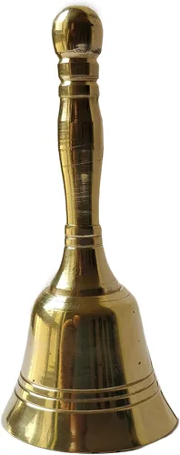 Vista 5 de GURU JEE™ Campana de latón tradicional india, campanilla de mano, pequeña campana para templo, campanilla de boda, cascabel de mano de Navidad