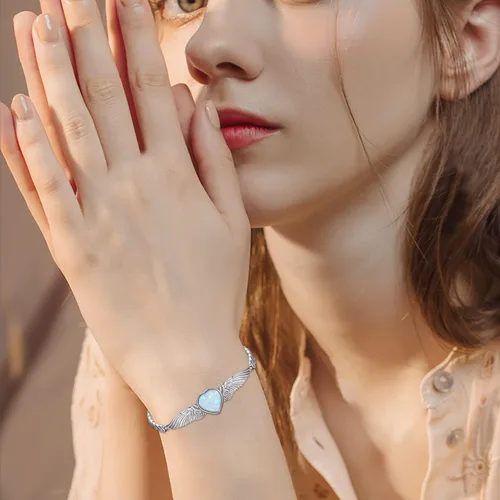 Vista 2 de Women's Heart Bracelet Link Bracelets 12 Birthstone Bangle Charm S925 Sterling Silver Adjustable Bracelet Dainty Angel Wings Jewelry Gifts for Women