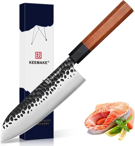 Vista 10 de Cuchillo Deba KEEMAKE de 6 pulgadas, cuchillo japonés de doble bisel de acero inoxidable 440C para pescado/filete con asa de madera octogonal G10