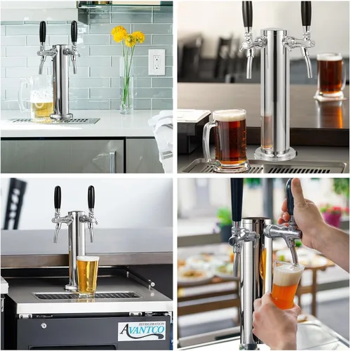 Vista 7 de Torre Kegerator de doble grifo ajustable Torre de cerveza de barril de cerveza premontada Torre de grifo de barril de cerveza de acero inoxidable