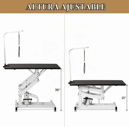 Vista 3 de Mesa hidráulica de peluquería para perros pequeños/grandes, mesa profesional de peluquería de mascotas de servicio pesado con brazo superior Blanco