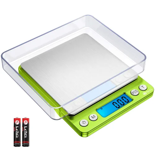 Vista 13 de AMIR - Báscula digital de cocina, 17.64 oz, báscula de bolsillo para joyas, báscula de cocina con pantalla LCD retroiluminada, 2 bandejas, 6