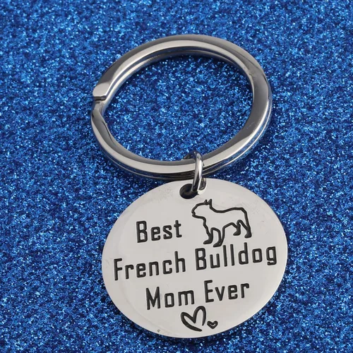 Vista 3 de BEKECH Regalos de Bulldog Francés Best French Bulldog Mom Ever Llavero Frenchie para los amantes de los perros