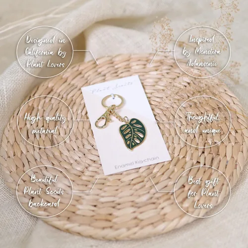 Vista 4 de Monstera - Llavero de plantas Regalos para amantes de las plantas para mamá de plantas, regalos de jardinería para mujeres, llaveros únicos