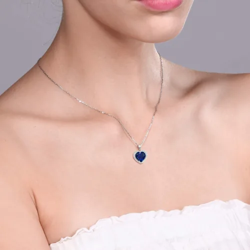 Vista 4 de Gem Stone King Collar con colgante de zafiro simulado de plata de ley 925 para mujer