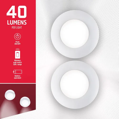 Vista 2 de Energizer Luces LED de disco, control remoto de interruptor de pared, paquete de 2, funciona con pilas, iluminación debajo del gabinete, luces