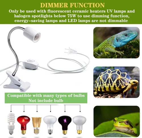 Vista 6 de Lámpara de calor para reptiles, 360 de cerámica E27/E26 Clip de luz con cable de 6.96 pies con interruptor regulable para lectura, cultivo