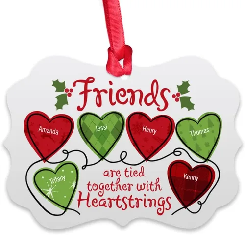 Vista 9 de Gossby Adorno de Navidad personalizado con texto en inglés «Friends», regalo de Navidad personalizado para mujeres con nombres, adorno de mejor