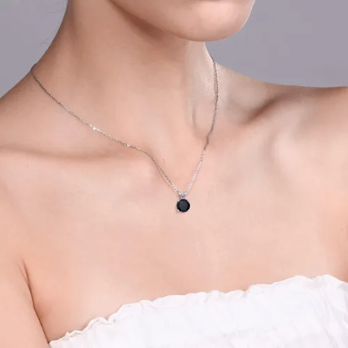 Vista 194 de Gem Stone King Collar con colgante solitario de plata de ley 925 de 0.236 in con piedra natal redonda Collar de 4 puntas para mujer Con cadena