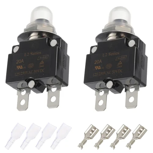 Vista 8 de Disyuntor de botón de reinicio manual de 15 A, 125/250 V, CA, 50 V, CC, protector de sobrecarga térmica para automóviles con terminales de conexión