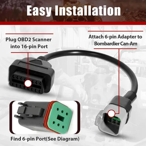 Vista 7 de 2 unids OBD2 adaptador 6pin a 16pin para BRP compatible con Bombardier Can-Am ELM327 Scanner Ready, Real-Time Engine Data Monitoring, Premium