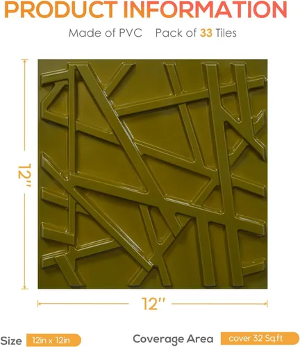 Vista 5 de LEVOWAY - Paneles de pared 3D para decoración de pared interior, 33 unidades de 11.8''x11.8'' con textura acentuada para sala de estar, sala