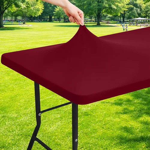 Vista 24 de Moosfor Mantel rectangular de elastano de 4 pies, manteles elásticos ajustables para pícnic, funda elástica y lavable para mesa de patio para Azul