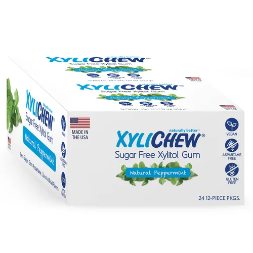 Vista 30 de Xylichew Goma de mascar 100% xilitol sin OMG, sin aspartamo, sin gluten y sin azúcar, cuidado bucal natural, alivia el mal aliento y la boca seca