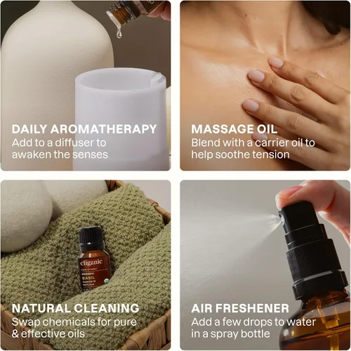 Vista 4 de Cliganic Aceite esencial de albahaca orgánica, 100% puro y natural para aromaterapia Con verificación sin OMG