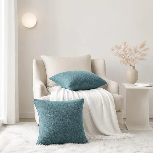 Vista 6 de decorUhome Juego de 2 fundas de almohada de chenilla color verde azulado