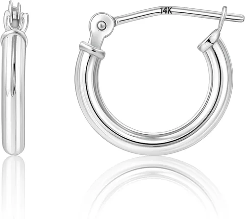 Vista 11 de Solid 10K or 14K Gold 12MM to 50MM Hoop Earrings for Women 10K oro blanco