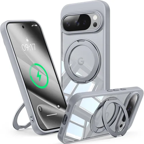 Vista 16 de 【Soporte magnético giratorio de 360°】 Funda para Google Pixel 8A 【Compatible con MagSafe y Pixelsnap】 Funda con soporte de anillo 【Transparente sin
