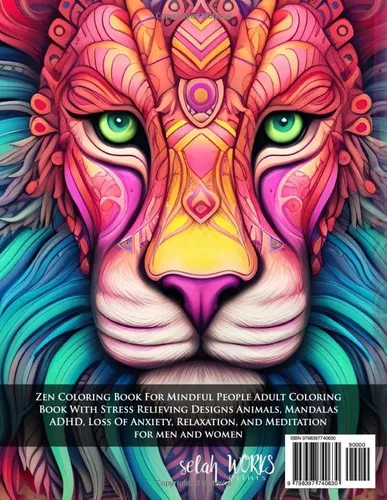Vista 2 de 101 Amazing Animals Adult Coloring Book Zen Coloring Book For Mindful People Adult Coloring Book With Stress Relieving Designs Animals, Mandalas