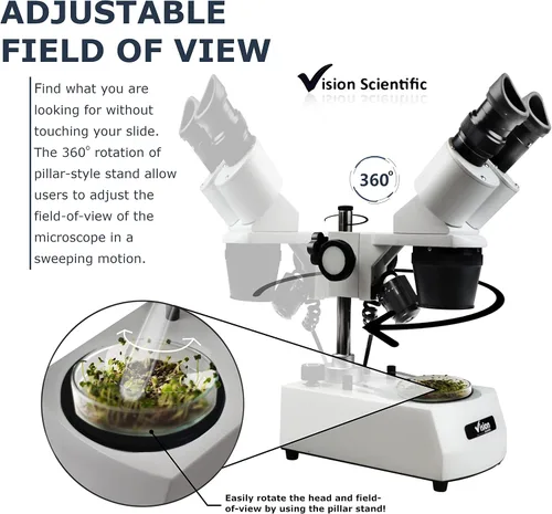 Vista 5 de Microscopio estéreo binocular VMS0002-LD-12-ES2, oculares WF10x y WF20x, objetivos 1x y 2X, aumento de 10x, 20x y 40x, iluminación LED superior e