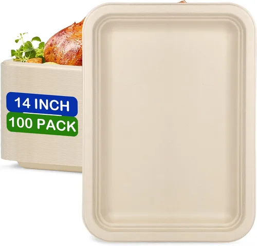 Vista 8 de Platos de papel marrón ecológicos de 12 pulgadas, paquete de 100 platos de cena ovalados compostables resistentes