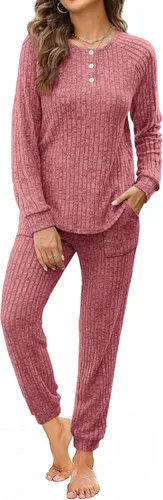 Vista 86 de Wiholl - Conjuntos de dos piezas para mujer: ropa cómoda con sudadera abotonada y pantalones deportivos con bolsillos