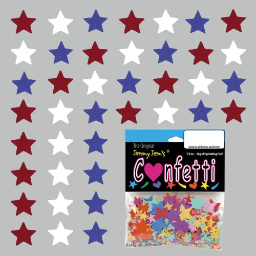 Vista 3 de Confetti Star 1/4" Rojo, Blanco, Azul - 2 bolsas de media onza (1 oz) #8516 Q01 Liberty Mix