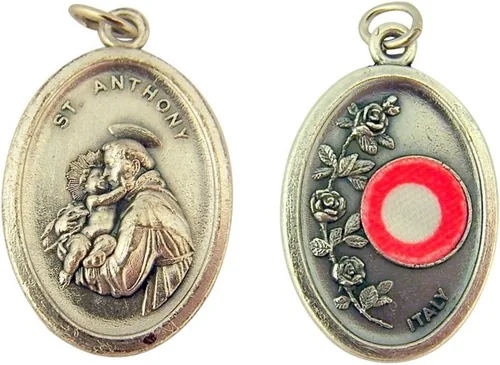 Vista 5 de Medalla de reliquia de tela de 3ª clase de santo católico en tono plateado, de 1 pulgada