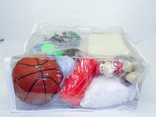 Vista 3 de Paquete de 1 bolsa de almacenamiento cuadrada de vinilo resistente con cremallera (transparente) para suéteres, mantas, edredones, juegos de ropa