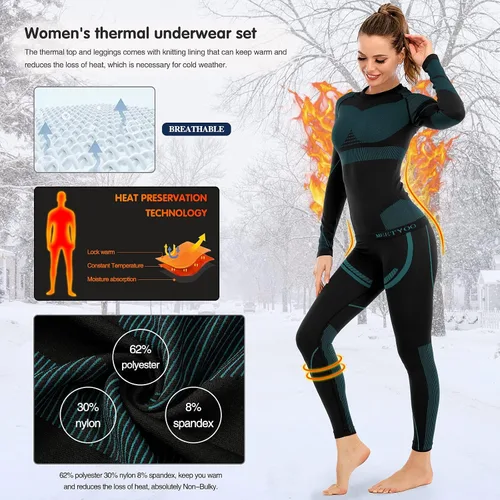 Vista 3 de MEETYOO Conjunto de ropa interior térmica para mujer, pantalones largos de invierno, capa base cálida, conjunto superior e inferior para esquiar