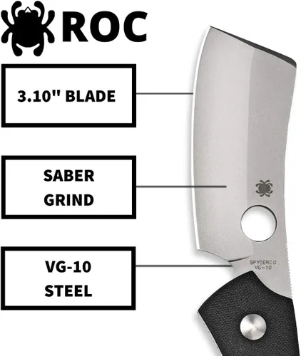 Vista 3 de Spyderco Roc G-10 cuchillo de filo simple, color negro.
