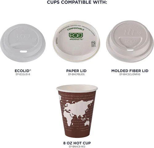 Vista 7 de ECO PRODUCTS Tazas de café desechables aisladas compostables World Art 8 onzas, paquete de 40, vaso de papel caliente renovable de doble pared