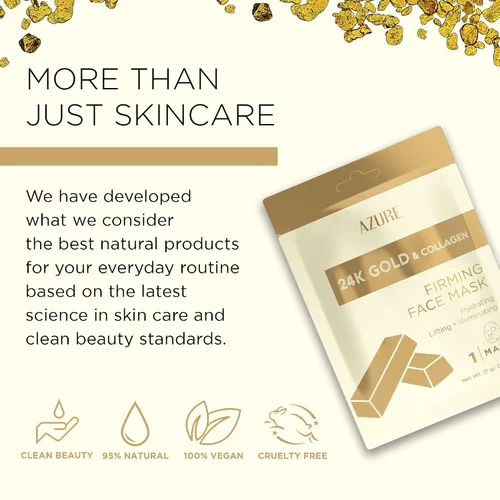 Vista 5 de Azure Cosmetics Máscara Facial Reafirmante de Oro de 24 Quilates - Antienvejecimiento, Hidratante, Tonificante y Reafirmante - Hoja Facial - Ayuda a