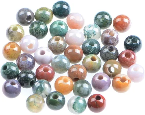 Vista 20 de AD Beads Cuentas de gema natural de 8 mm redondas sueltas con gran agujero de 2,5 mm, 40 piezas (turquesa africana)