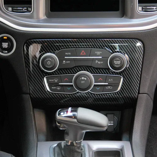 Vista 3 de Crosselec - Cubierta de panel de control central de fibra de carbono para aire acondicionado A/C para Dodge Charger 2015+ (Negro)