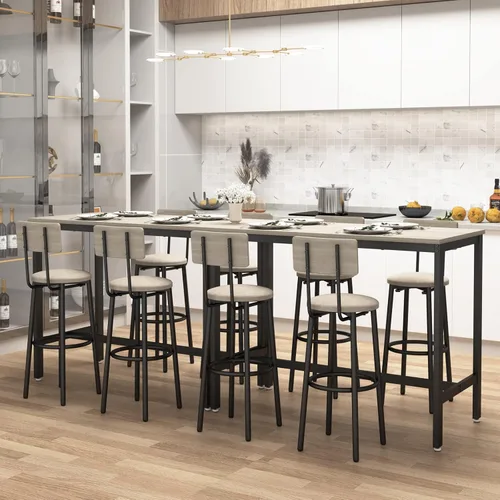 Vista 7 de Moderno juego de mesa y silla de bar para 4 mesas y taburetes de altura de mostrador con respaldo, mesa de comedor rectangular, juego de 5