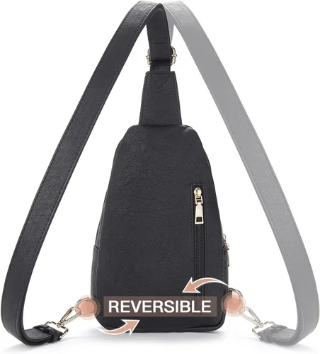 Vista 68 de Telena Riñonera pequeña para mujer, de cuero, cangureras, bolsa de pecho para mujer