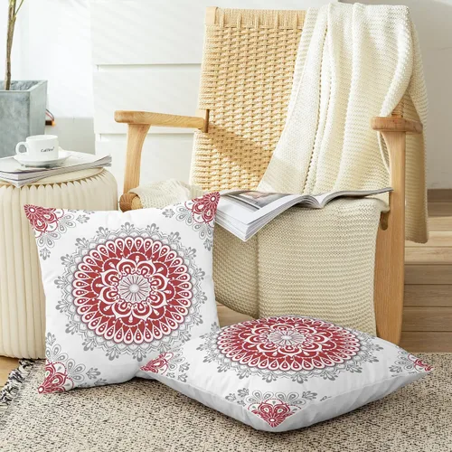 Vista 5 de CaliTime Fundas de Almohadas Decorativas Paquete de 2 Cómodas de Vellón Mandala Dalia Floral Medallón Estilo Brújula Fundas de Cojines para Sofá