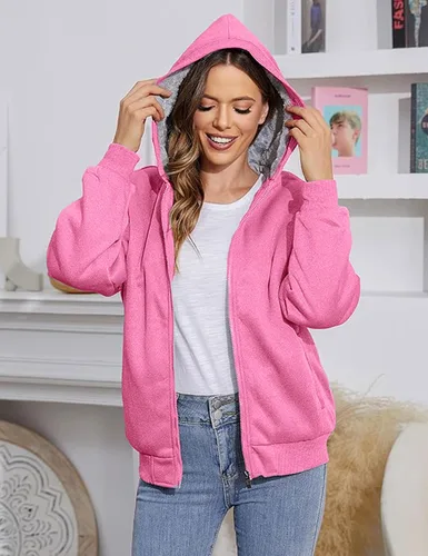 Vista 6 de PUWEI - Sudadera con capucha, con zíper y forro de felpa grueso, para mujer